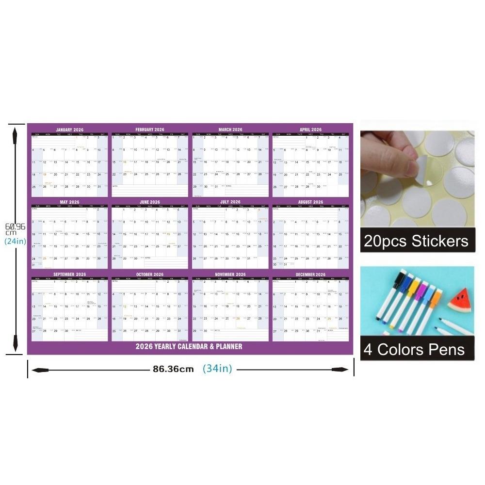 32x48 In Large Wall Calendar Wall Mount Laminated Calendar New Dry Erase Calendar  Office Use
