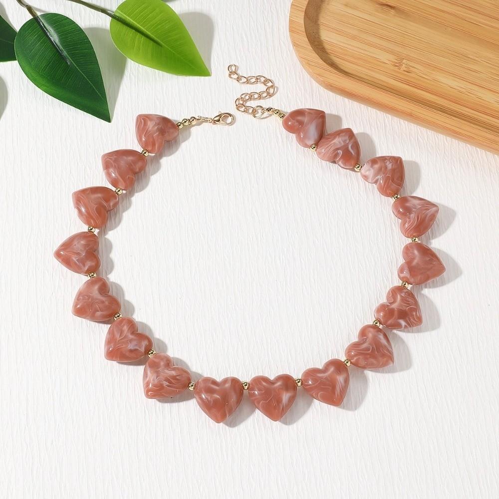 Love Heart Women Clavicle Chain Choker Sweater Chain Colorful Acrylic Necklace  Spring Summer