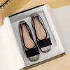 Fashion Silver Leather Bowknot Flat Shoes Woman Square Toe Glitter Ballet Flats Women Cozy Foldable Shoes Slip On Loafers Big Size 43