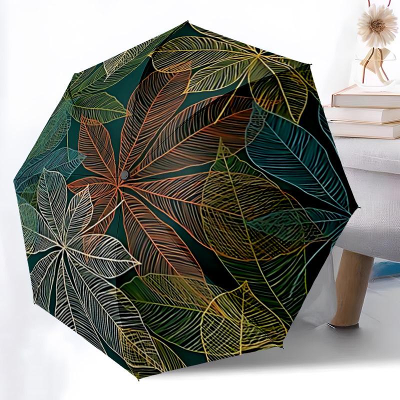 1 Stück Blattmuster Automatisches Öffnen/Schließen Regenschirm Kompakter Faltbarer Regenschirm, Ganzjahres-Tragbarer Regenschirm für Damen/Herren F1124179