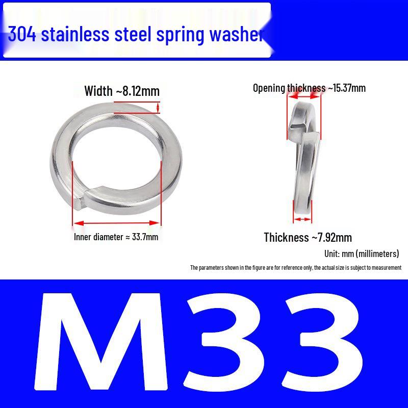 304 Stainless Steel Open Type Elastic Spring Washer, Spacer for M2, M3, M4, M6, M8, M14, M20, M24