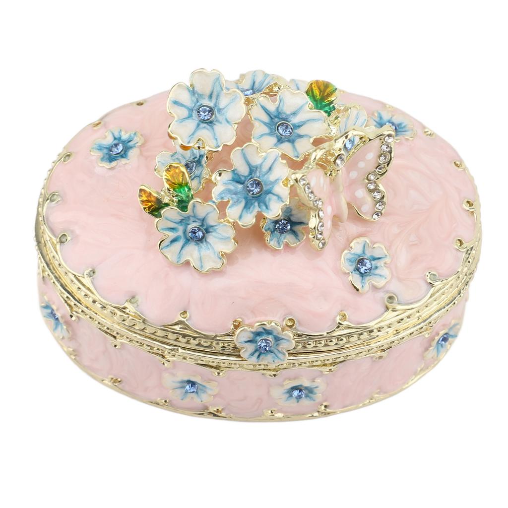 Hand Painted Trinket Box Enamel Vintage Jewelry Storage Box Metal Jewelry Organizer Decorative Rings Earrings Necklace