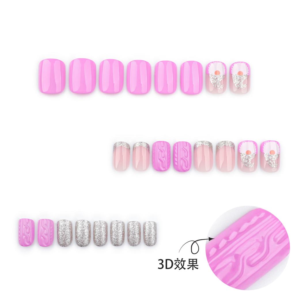 24 Pieces Simple Christmas Hat Wear Nail Silver Glitter Nail Art 3D Nail Patch