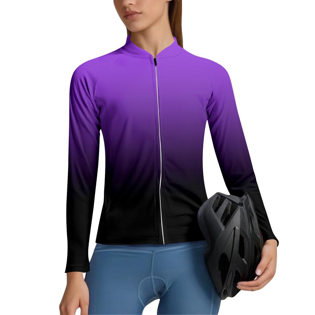 Women's Gradient Cycling Suit Long Sleeved Cycling Top With 3 Back Pockets, Breathable, Quick Drying, Moisture Wicking And Reflective S