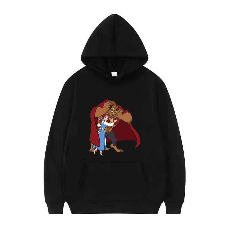 Disney Kráska a zvíře Princezna Vzor Dámské Volné Černé Podzimní Topy Oblečení Svetry Dámské Levné Y2k Mikiny Pánské Sportovní