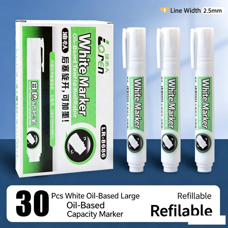 5-100Pcs Large Capacity White Waterproof Permanent Marker Pens, Refillable for Office School Writing Stationery Gifts