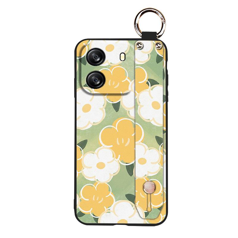 Protective Anti-dust Phone Case For Blackview Wave 6C Kickstand Ring Lanyard Soft Case Phone Holder Anti-knock Flower