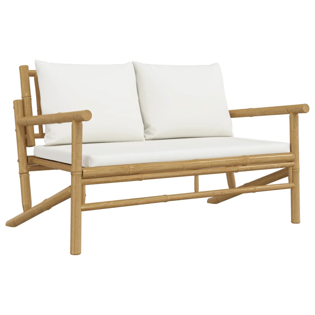 3 Piece Garden Lounge Set with Cushions Cream Bamboo