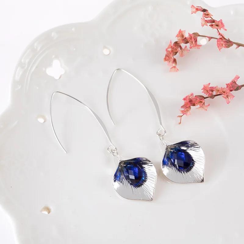 

Элегантные синие серьги-крючки с кристаллами в виде капли и бутонов орхидей, подвесные серьги-подвески, аксессуар, ювелирные изделия, свадебные, для помолвки, женские серьги
