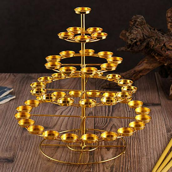 Buddhist Ghee Lamp Holder - Seven Stars Oil Lamp with Lotus Design for Temple Offerings and Everlasting Candle Display.