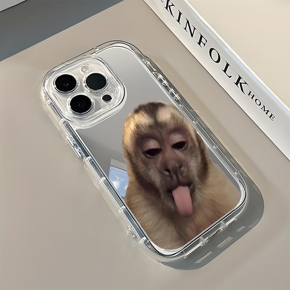 Funny Monkey Pattern Back Mirror Phone Case For iPhone 17 16 15 14 13 12 11 Pro Max 7 8 Plus Air X XR XS Soft Shockproof Cover