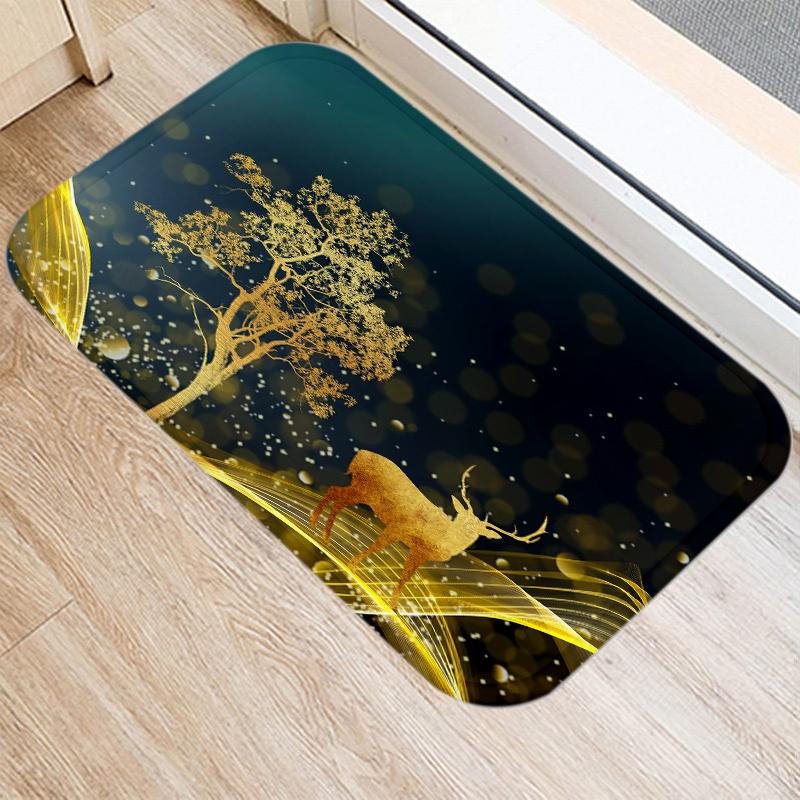 Golden bedruckte Fußmatte für Küche, Bad, Eingangsbereich, Korallensamt, Teppich, Fußmatte, farbenfrohe Fußmatten für den Innenbereich, rutschfester Teppich, Heimdekoration