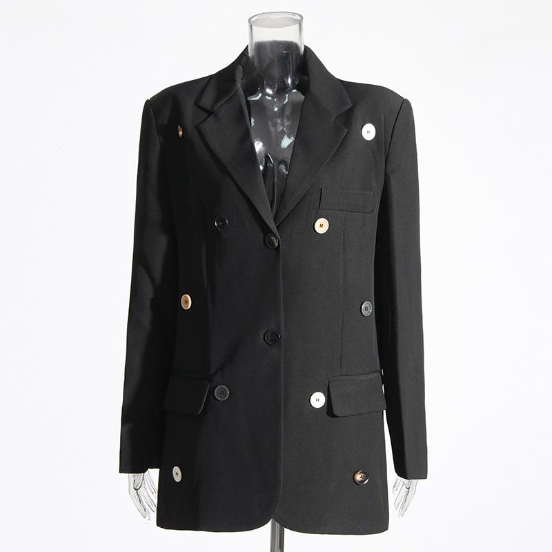 European-American Commuter Suit Collar Long Sleeve Button Stitching Women's Jacket, Pure Design, 2025 Fashion