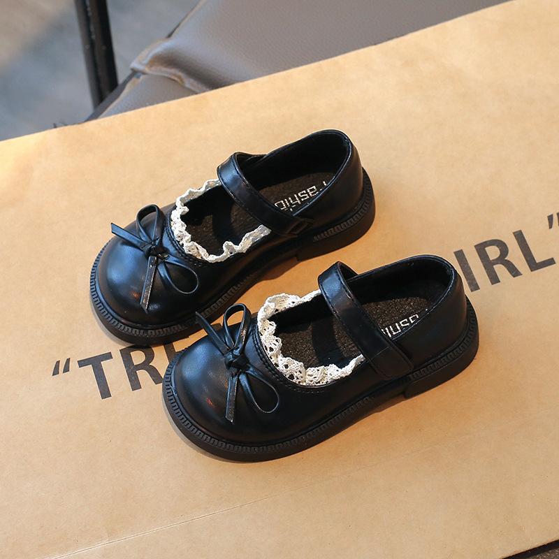 

Girls leather shoes for spring and autumn, new children s bowknot fashion princess shoes, simple soft-soled single shoes for girls 23Inner Length14.5cm чёрный