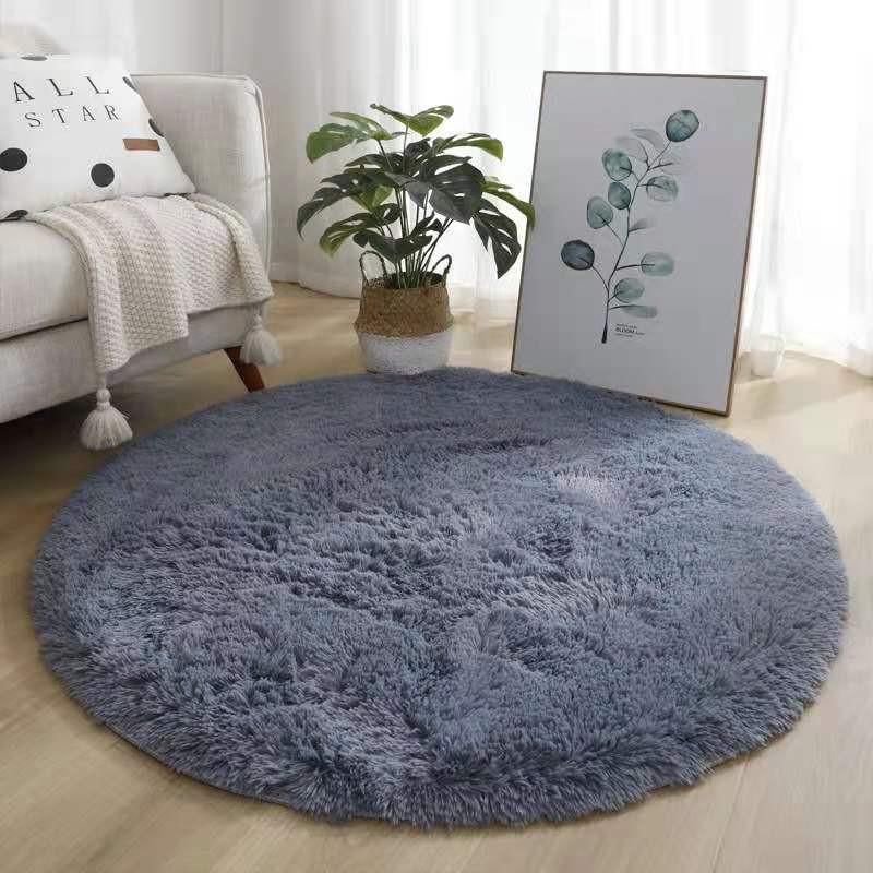 Round Tie-Dyed Silk Wool Carpet - Non-Slip Coffee-Colored Bedroom & Living Room Rug