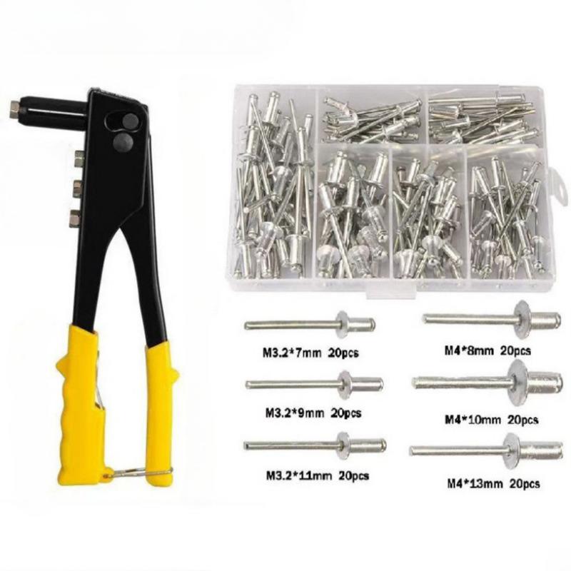 Heavy Duty Hand Rivet Gun Professional Blind Riveter Set with 120Pcs Rivets for Automotive Home DIY Repair