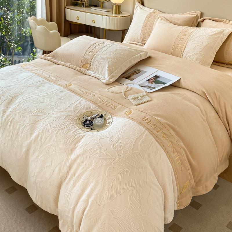 Thickened Milk Fleece Four-Piece Double-Sided Fleece Quilt Cover Solid Color Bed Sheet Mattress Quilt Cover Dormitory Bedding