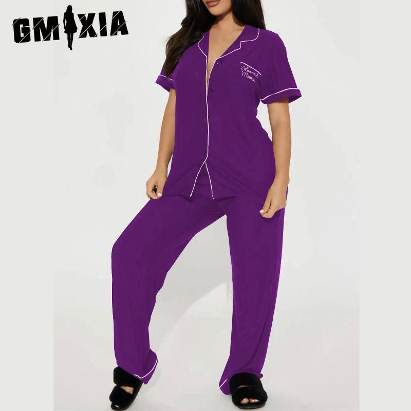 GMXIA Pajamas Women's Models Spring and Summer Short-sleeved Trousers Homewear Two-piece Set