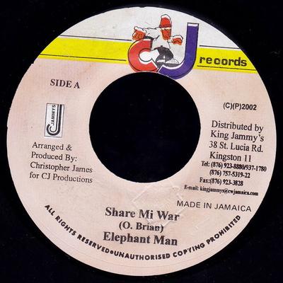 7-Zoll-Schallplatte ELEPHANT MAN - Share Mi War NONE CJ Records 2002 Jamaika Reggae, Ska & Dub Gebraucht
