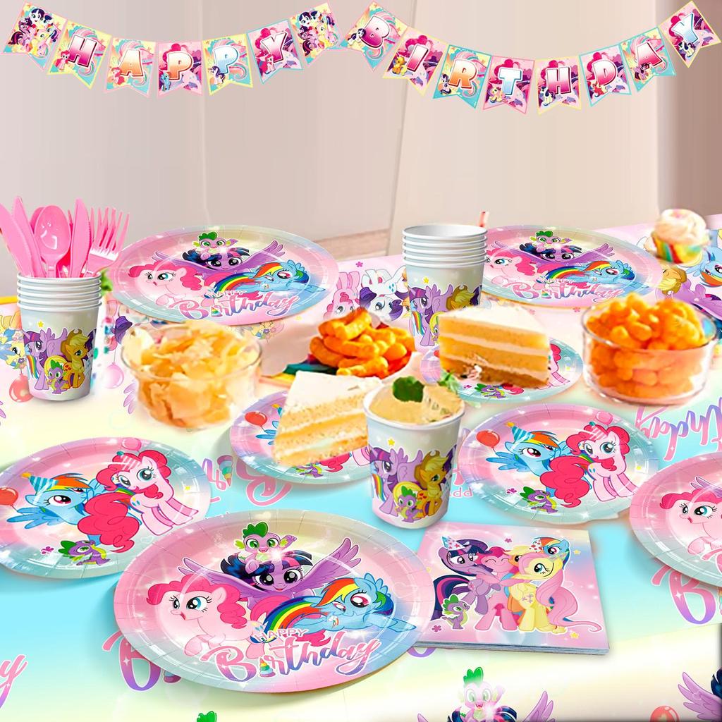 Cartoon Birthday Party Supplies,144Pcs Cartoon Decorations&Tableware-Cartoon Plates Napkins&Cartoon Birthday Party Banner etc Cartoon Party Supplies
