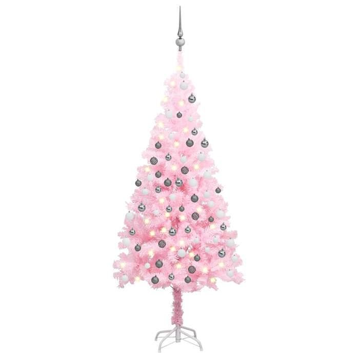 VidaXL Arbre de Noël Artificiel avec LED et Boules Sapin de Noël Décoration de Noël Jardin Patio Arrière-cour Extérieur Rose 3077671