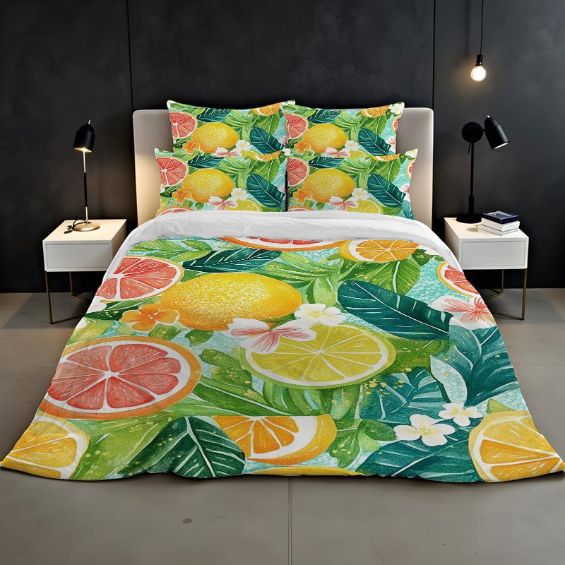 3D Digital Printing Bedding Two Or Three Piece Fruit Orange Polyester Quilt Cover