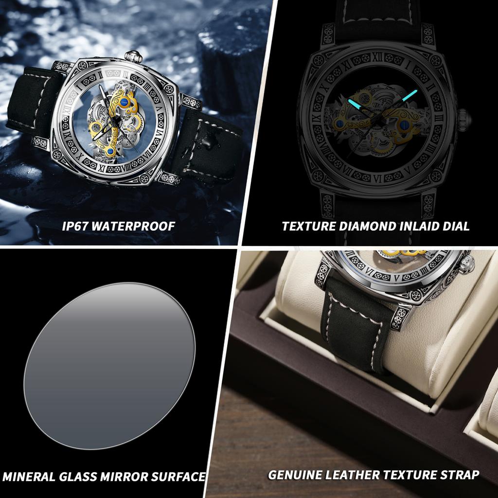 New Men Watch Skeleton Quartz Wristwatch Hollow Skeleton Retro Man Clock Top Brand Luxury Clock Men Watches Reloj Hombre