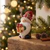 Festive Desk Accessories Christmas Gnome Figurine, Resin Tomte with Tree Hat & Reindeer Wooden Ornaments Antlers, Holiday Tabletop Decor for