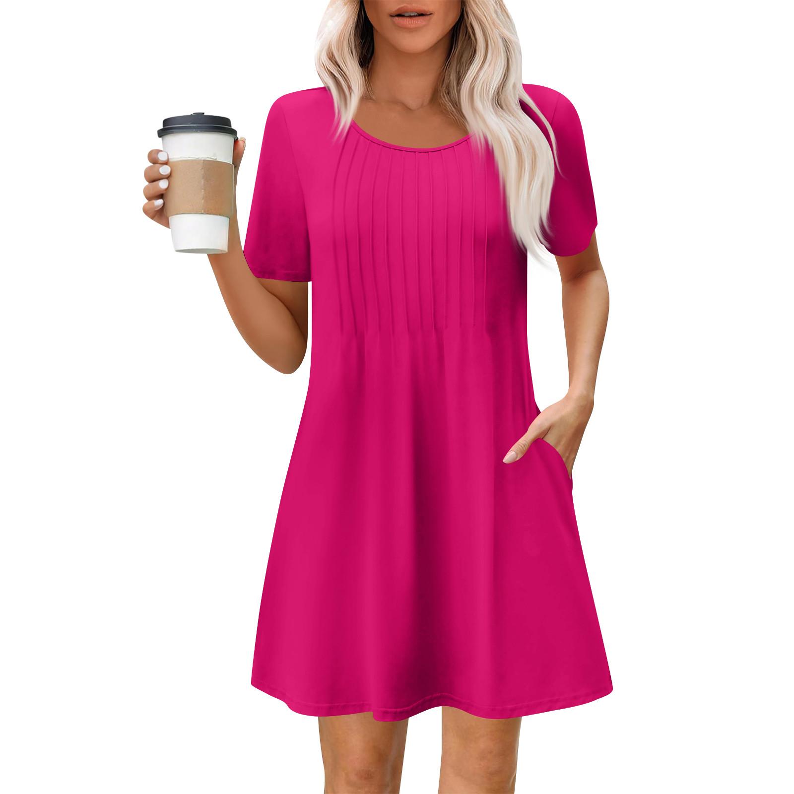 

Women s Summer Dress Loose Beach Vacation Casual Round Neck Short Sleeve Sundress With Pocket Short Sleeve Shirt Dress XL