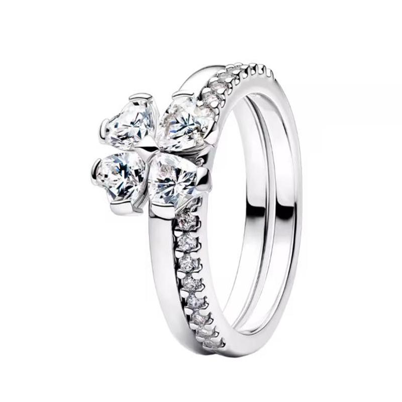 New 925 Silver Clover Letter Love Flower Women's Ring Wedding Party Fashion Gift Jewelry