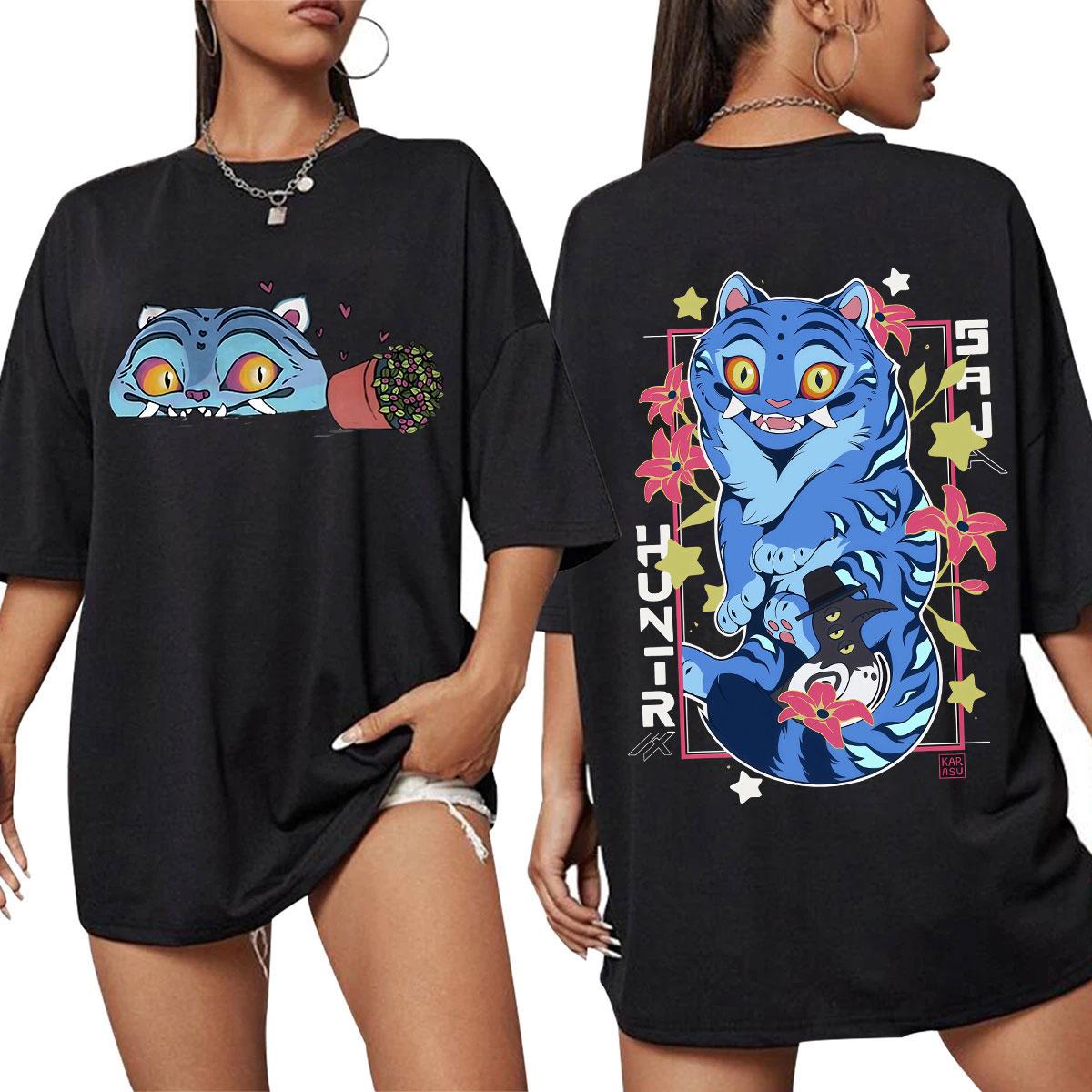 

KPop Demon Hunters Derpy Tiger Merch T Shirts Fashion Vintage Gothic T-shirts Tops Women Clothing Cotton Oversized T Shirt S