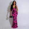 CY901101 European and American New Women's Fashionable V-neck Backless Hip-wrapped Printed Dress