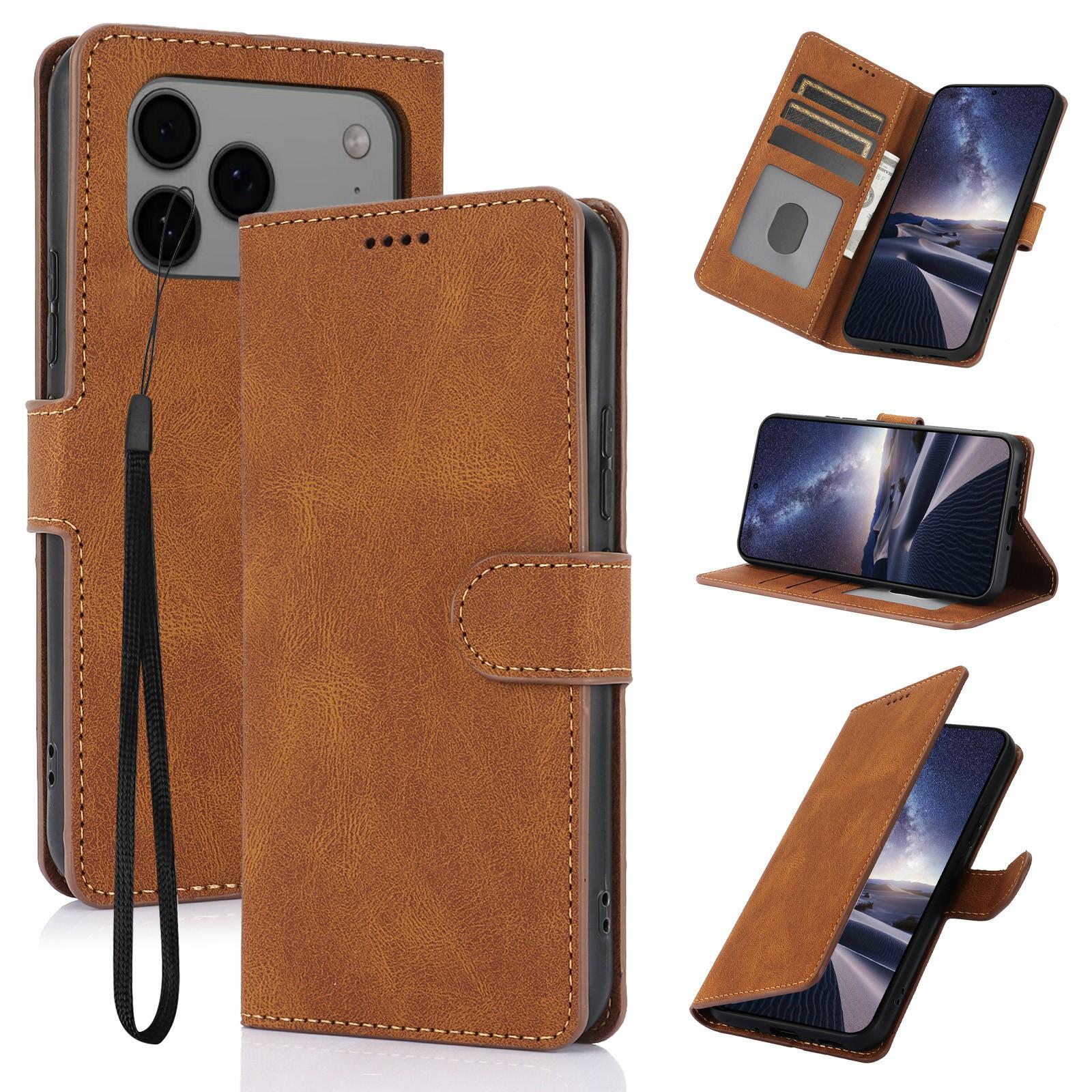 

For iPhone 17 Pro Max Case PU Leather Phone Cover with Wallet Stand Brown
