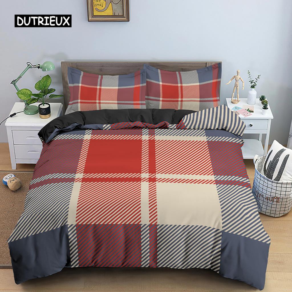 Kostkovaná ložní souprava Geometrie Retro styl Sada povlaku na přikrývku Queen King Size Povlaky na přikrývky pro ženy Muže Děti Dekorace ložnice 140x200cm 3pcs