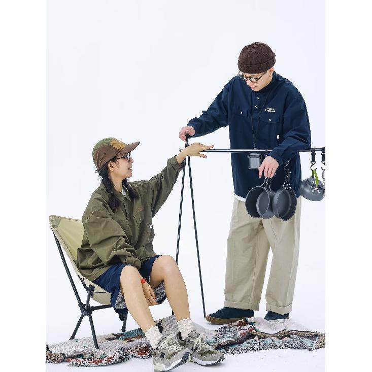 Japanese Retro Simple Letter Embroidered Shirt Men's Long Sleeve Lapel Multi-Pocket Casual Shirt Spring and Autumn Coat