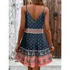Women's Boho Paisley Print Cami Dress Tie Front Spaghetti Straps Short Dresses