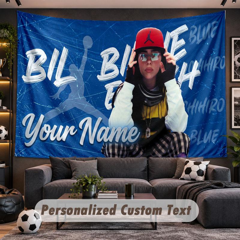 Wall Hanging Tapestry Custom NameBillie Eilish Pattern Personalized Printed Fabric Wall Decor