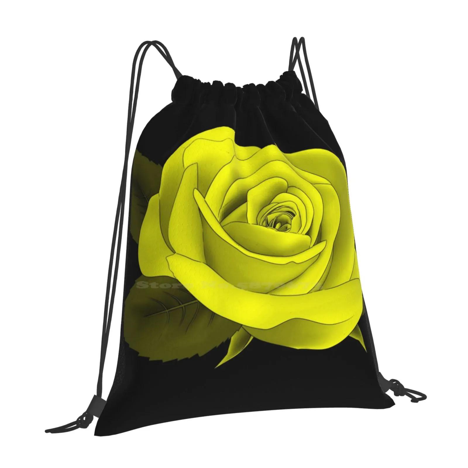 Trend | Single Yellow Neon Rose On Black 3d Print Design Backpack Student Bag Yellow Rose On Black Black And Yellow Rose Single OneSize