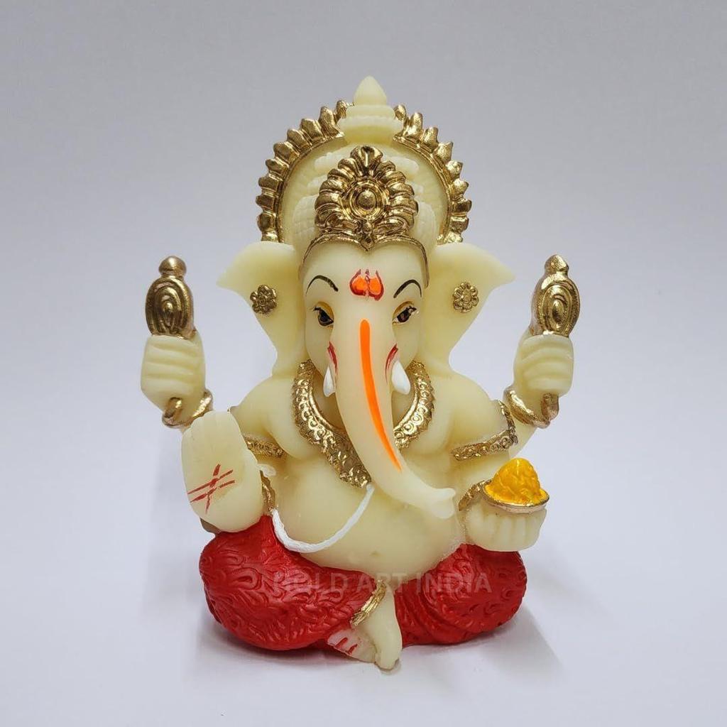 Hand Ganesha with Mukut for Home Decor Idol Ganesha Murti Ganpati Idol for car Dashboard Puja Lord Ganesh Statue