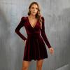 Dámské sametové minišaty Ležérní výstřih do V Dlouhý rukáv A-line Rozšířené šaty Koktejlové párty Formální šaty pro svatebního hosta