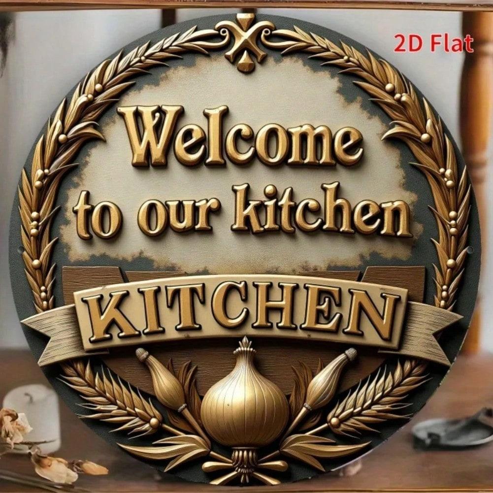 

Vintage Style Welcome To Kitchen Metal Tin Sign Wall Art Decor With Rustic Grain Design 20x20 різнокольоровий