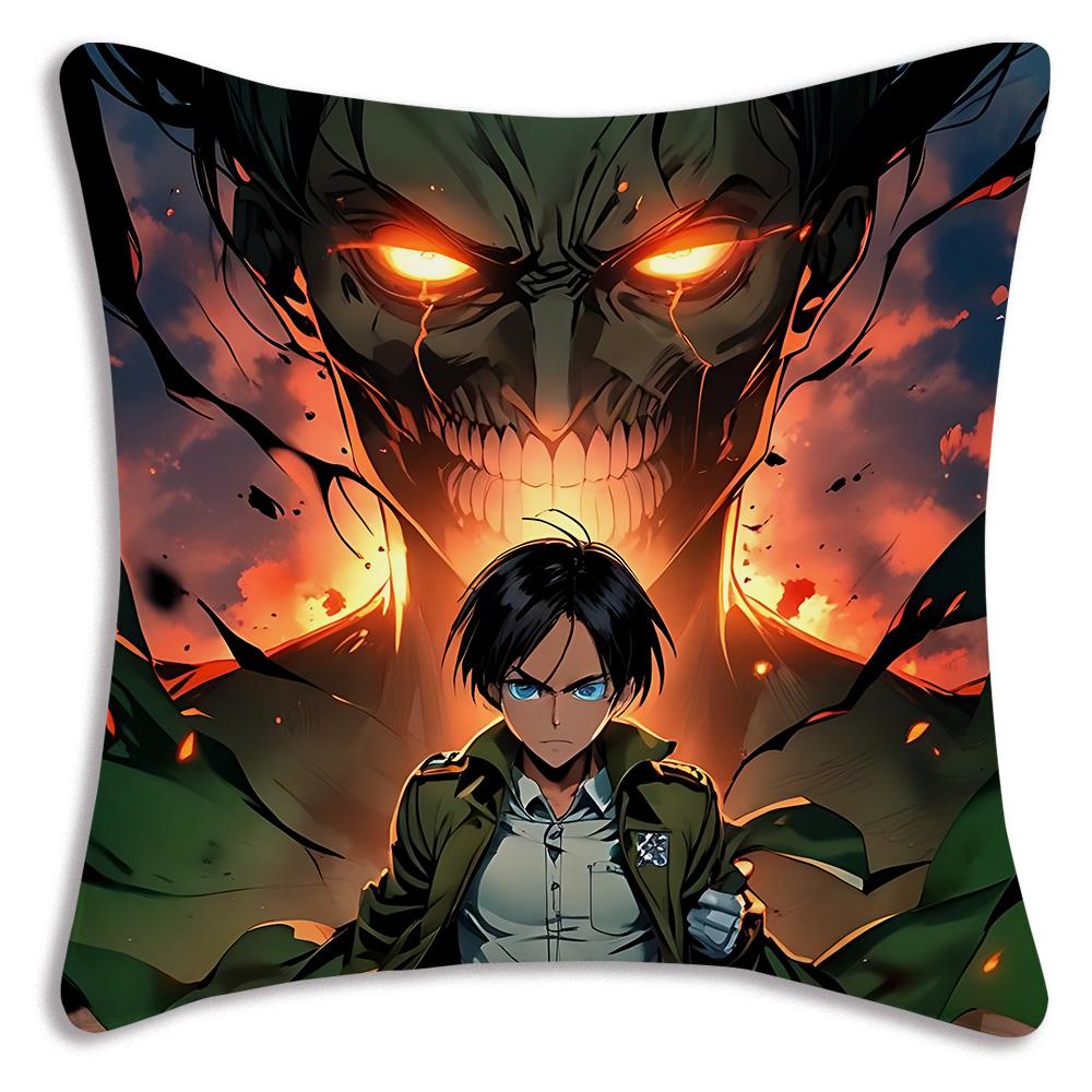 Anime Attacks on Titan Pillow Covers Cartoon Sofa Decorative Home Double-sided Printing Short Plush Cute Cushion Cover