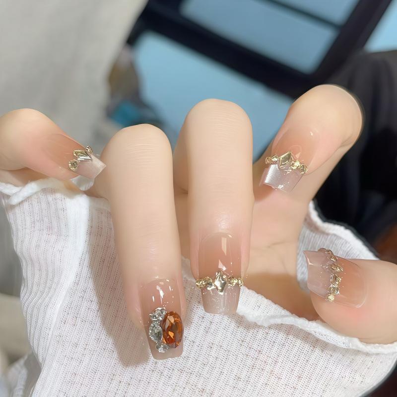 Queen of Spades: Brown Coffee Handmade Wearable Nails - Light Luxury, Winter Ins Style, Whitening & Removable