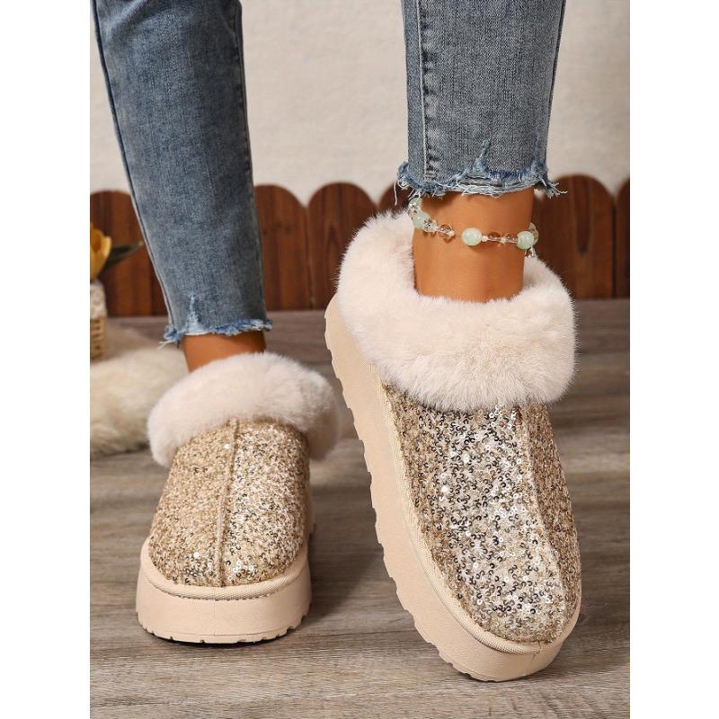 2025 Autumn and Winter New Women's Thick Sole Thickened Plush Snow Boots Sequins