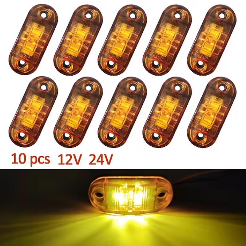10Pcs Led Side Marker Lights 12v 24v Trailer Trucks Car Warning Lamp Clearance Signal Strobe Light Waterproof Oval Amber Lamp