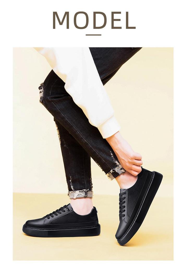 Spring Collection: Thick Sole Height-Boosting White Leather Sneakers for Couples – Trendy, Versatile, Casual Sports Shoes