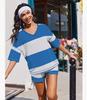 Spring/Summer Women's Striped Short-Sleeve Top & Casual Shorts Two-Piece Sportswear Set