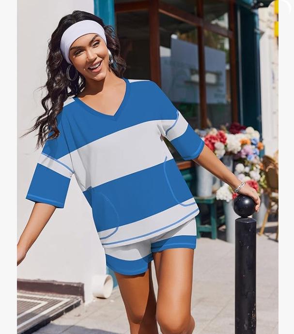 Spring/Summer Women's Striped Short-Sleeve Top & Casual Shorts Two-Piece Sportswear Set
