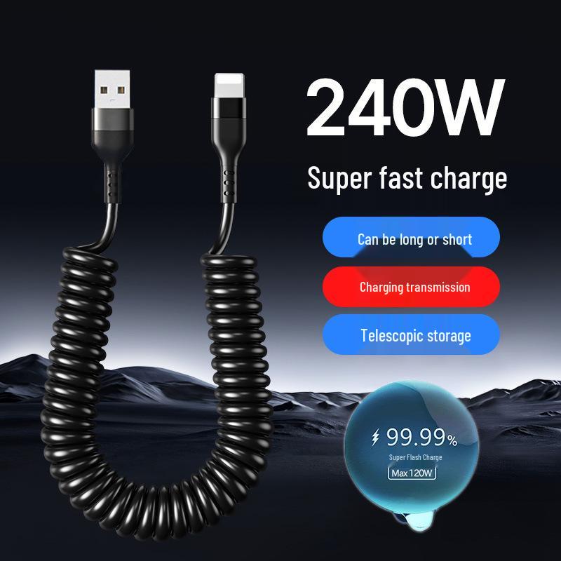 

Весенний выдвижной кабель двойного типа C на Lightning для Huawei и iPhone 16 1.0m