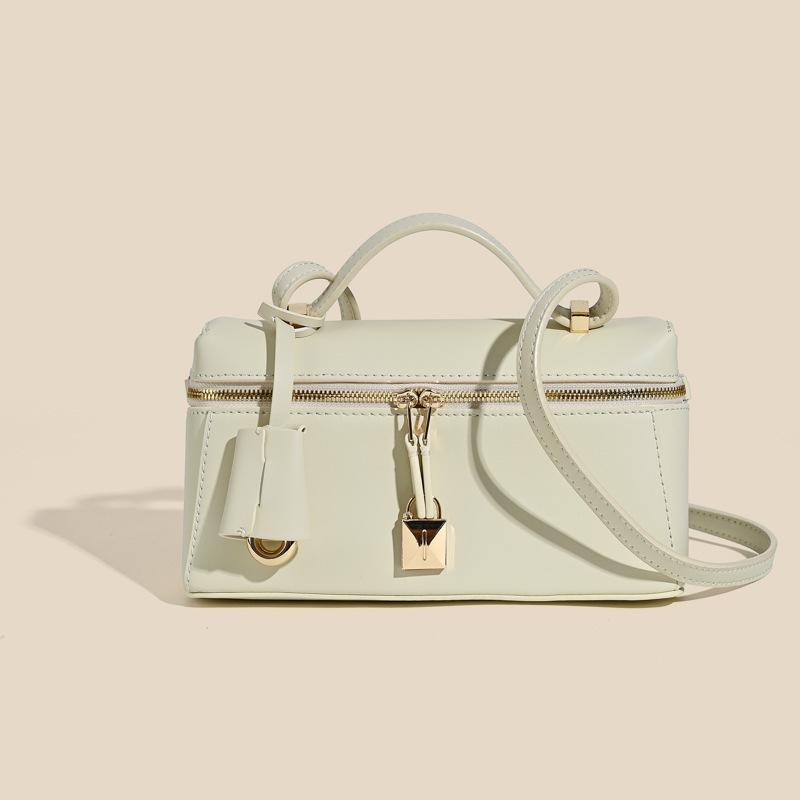 2025 summer bag fashionable versatile cowhide lp lunch box bag niche high-end leather women's bag messenger bag